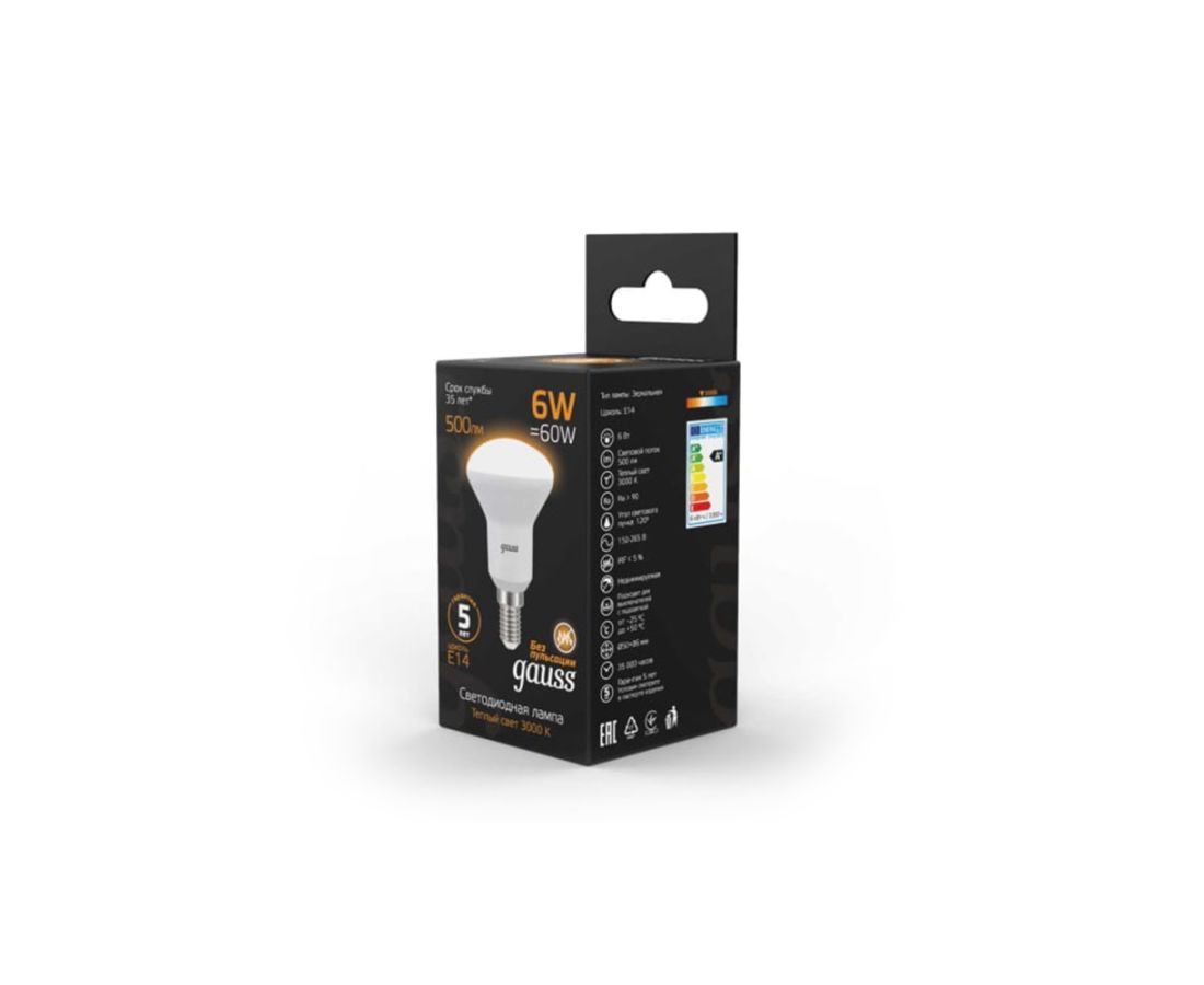 LED ნათურა R50 6W E14 3000K el - 63116 gauss — ნათურა და ვაზნა